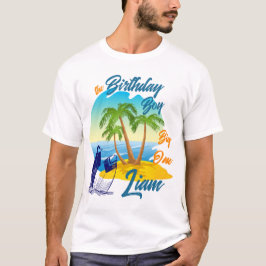Camiseta Cumpleaños del Chico Grande Tema de Playa Nombre P