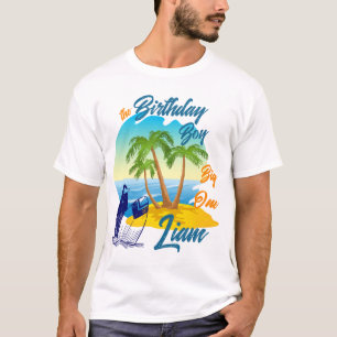 Camiseta Cumpleaños del Chico Grande Tema de Playa Nombre P