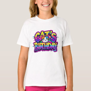 Camiseta Cumpleaños del Gato Arcoíris con Glitch