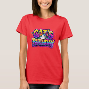 Camiseta Cumpleaños del Gato Efecto Arcoíris Glitch