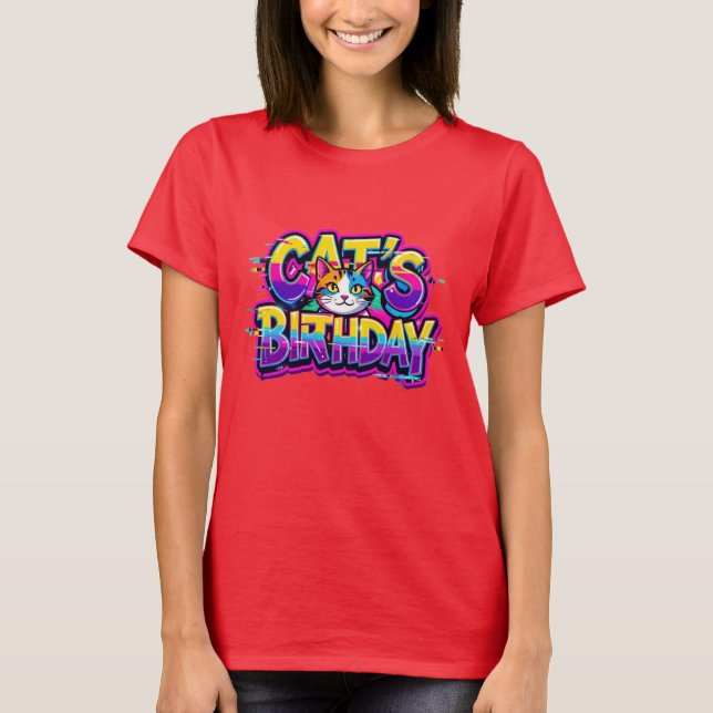 Camiseta Cumpleaños del Gato Efecto Arcoíris Glitch (Anverso)