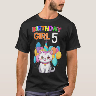 Camiseta Cumpleaños del Gato Infantil 5 Chicas de la Fiesta