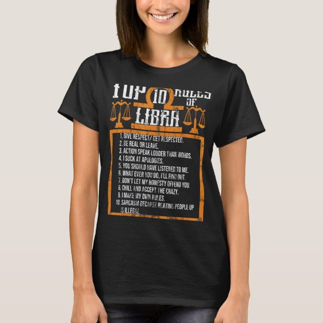 Camiseta Cumpleaños del Horóscopo Libra de las 10 mejores r (Anverso)