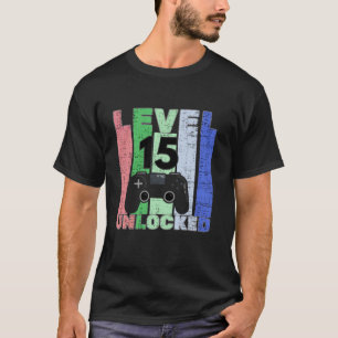 Camiseta Cumpleaños del jugador de nivel 15 desbloqueado