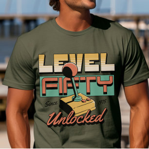 Camiseta Cumpleaños del jugador retro de nivel cincuenta de