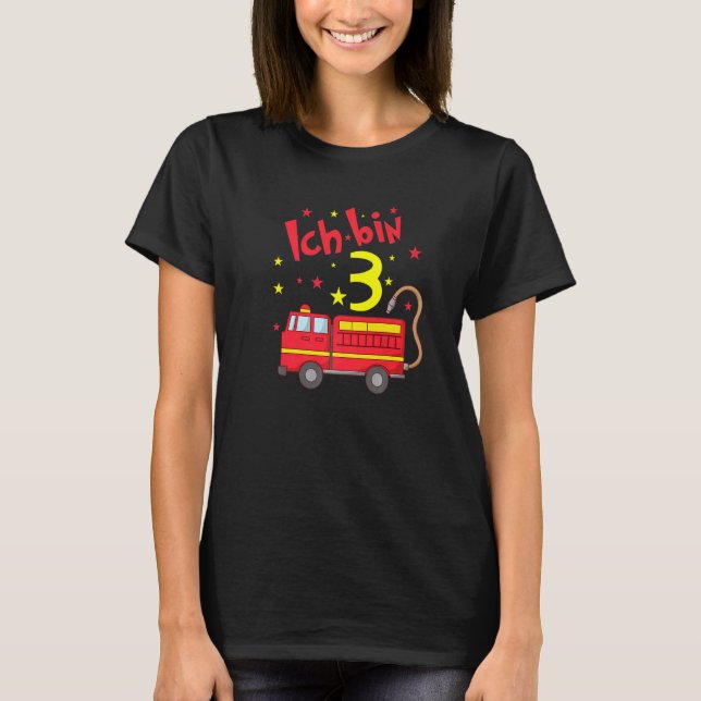 Camiseta Cumpleaños del motor de bomberos de 3 años (Anverso)