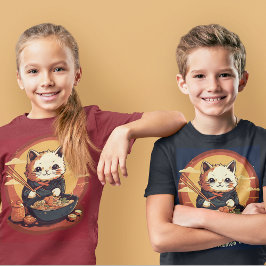 Camiseta Cumpleaños del niño Fiesta Ramen con un gato anima