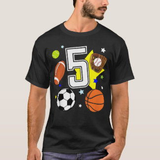 Camiseta Cumpleaños deportivo del 5º cumpleaños Tema niño d