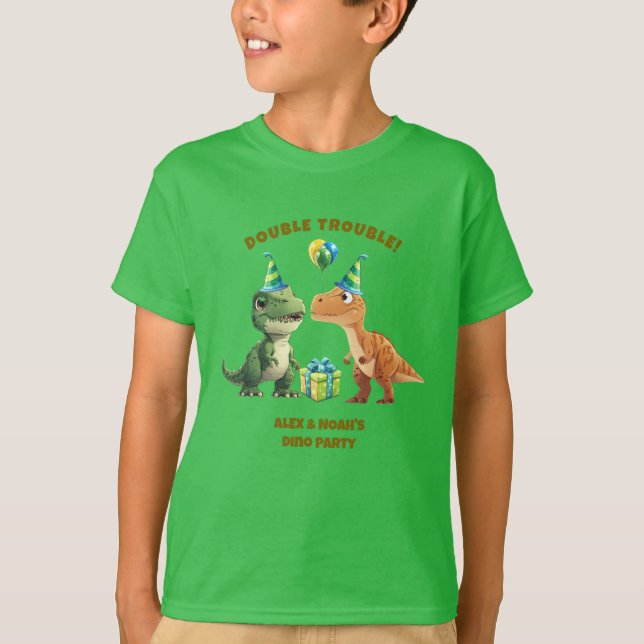 Camiseta Cumpleaños Dinosaurio Gemelos | Doble Pro (Anverso)