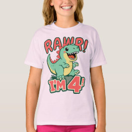 Camiseta Cumpleaños Dinosaurio Rosa 4 Años Rawr So