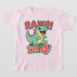 Camiseta Cumpleaños Dinosaurio Rosa 4 Años Rawr So