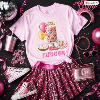 Camiseta Cumpleaños Dulce Niña Tarta Floral Fiesta