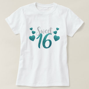Camiseta Cumpleaños Dulces 16 Cumpleaños Azul Teal Falso Br