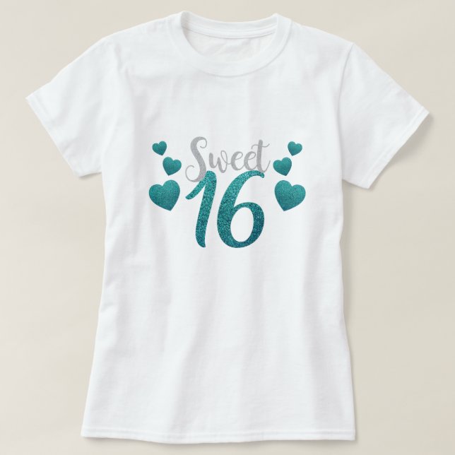 Camiseta Cumpleaños Dulces 16 Cumpleaños Azul Teal Falso Br (Diseño del anverso)
