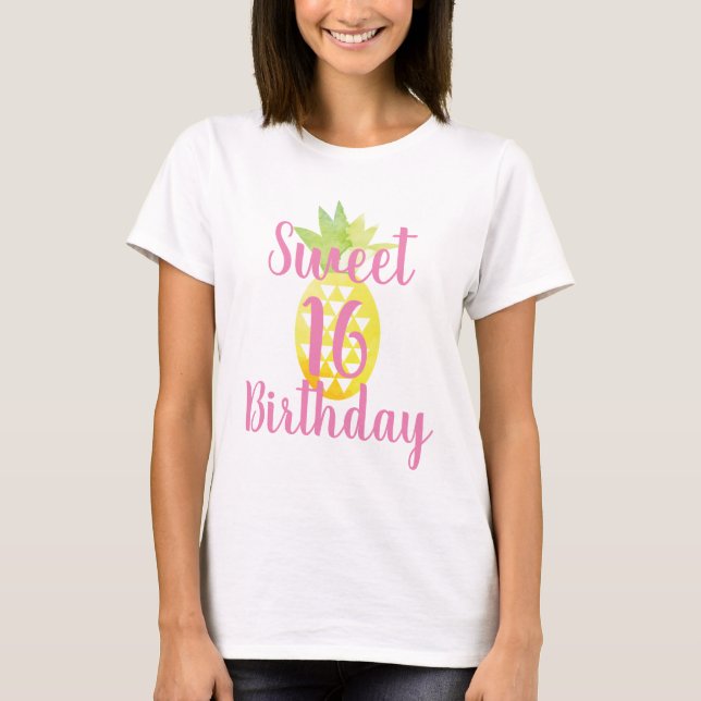 Camiseta Cumpleaños Dulces 16 Piña Acuarela (Anverso)
