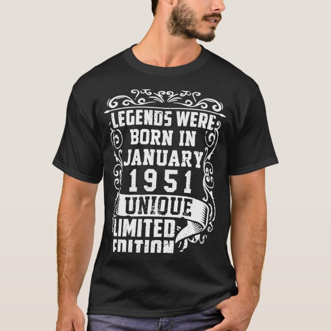 Camiseta Cumpleaños Enero 1951 Año Leyendas Usadas (Anverso)