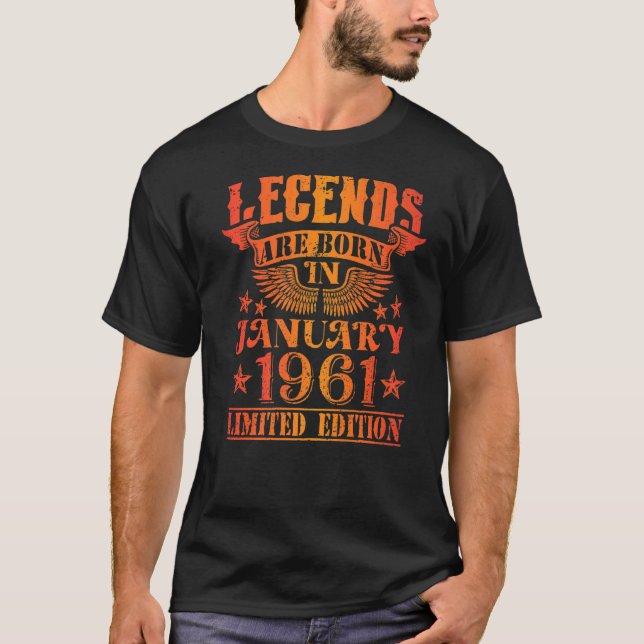 Camiseta Cumpleaños Enero 1961 Año Leyendas Usadas (Anverso)