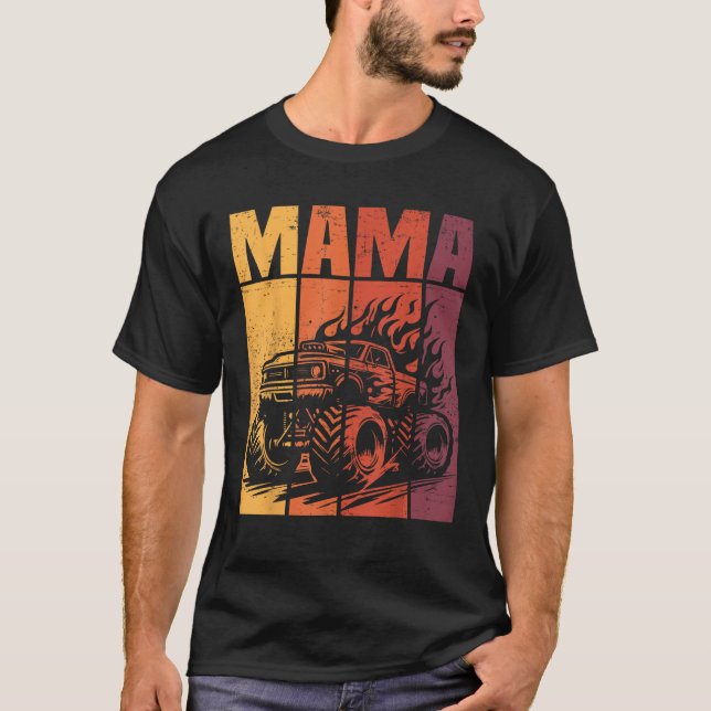 Camiseta Cumpleaños familiar de Mamá Camión Monstruo Retro (Anverso)