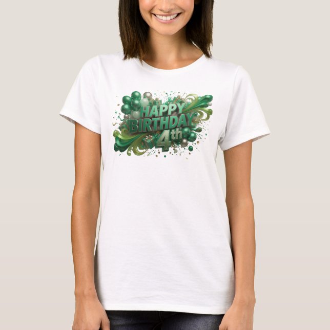 Camiseta Cumpleaños Feliz 4º Impreso Limpio Verde (Anverso)