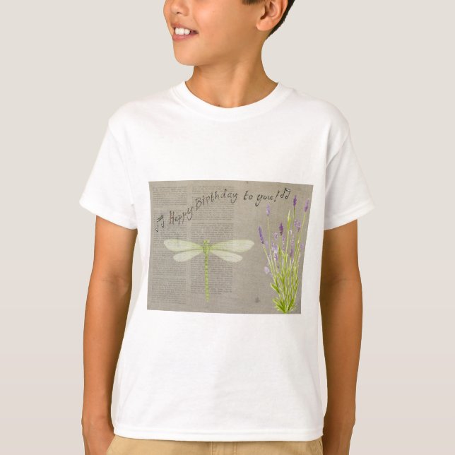 Camiseta cumpleaños feliz de la libélula (Anverso)