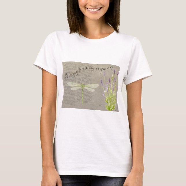 Camiseta cumpleaños feliz de la libélula (Anverso)