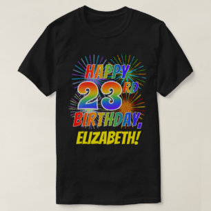 Camiseta CUMPLEAÑOS FELIZ de la mirada del arco iris 23ro;