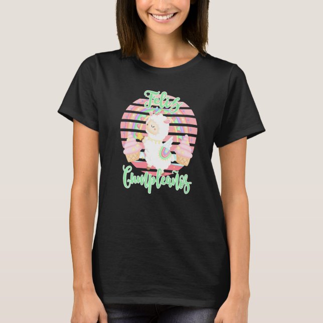 Camiseta Cumpleanos Feliz Llama De Cumpleaños Con Pasteles  (Anverso)