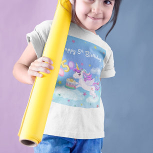 Camiseta Cumpleaños Feliz Unicornio 5 con Tarta de Cumpleañ