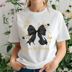 Camiseta Cumpleaños Flores Silvestres Lazo Negro Coquette 
