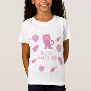 Camiseta Cumpleaños Galaxia Rosa Gato Espacial  