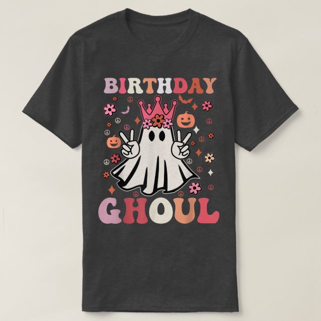 Camiseta Cumpleaños Ghoul Cute Ghosts Boo Retro Groovy Flor (Diseño del anverso)