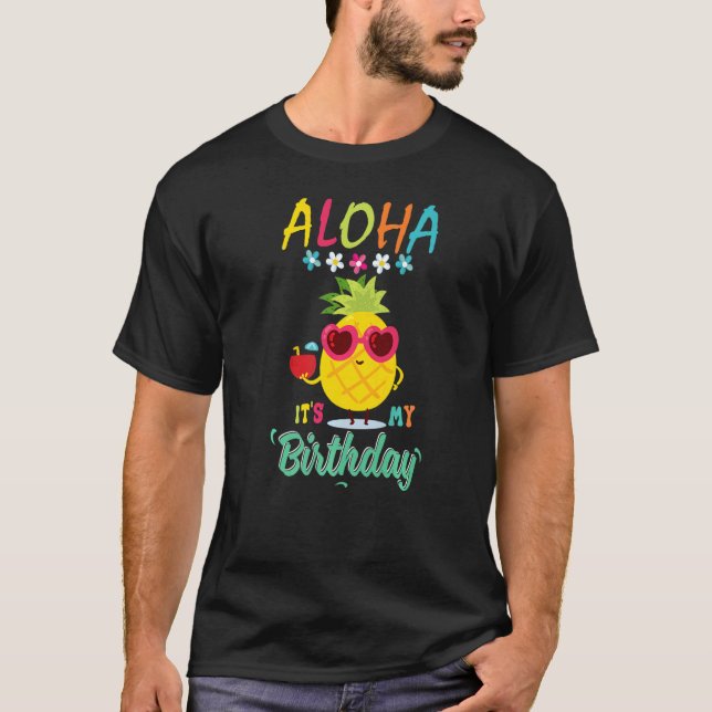 Camiseta Cumpleaños hawaiano Aloha es mi cumpleaños Hawai L (Anverso)