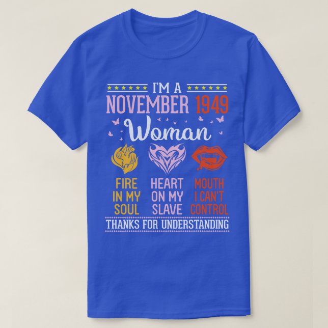 Camiseta Cumpleaños Im Una Mujer De Noviembre De 1949 71 Añ (Diseño del anverso)