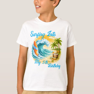 Camiseta Cumpleaños infantil tropical de playa de surf colo