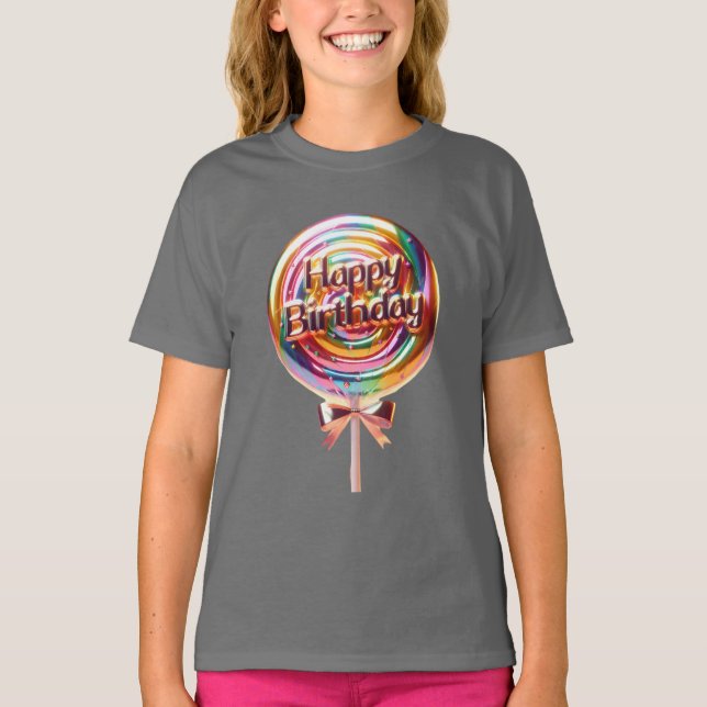 Camiseta Cumpleaños Lollipop con una Oro de Oro (Anverso)