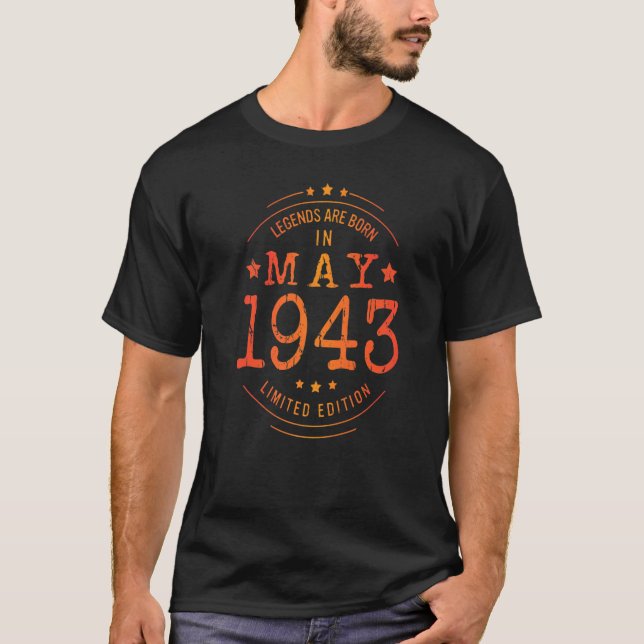 Camiseta Cumpleaños Mayo 1943 Año Leyendas Usadas (Anverso)