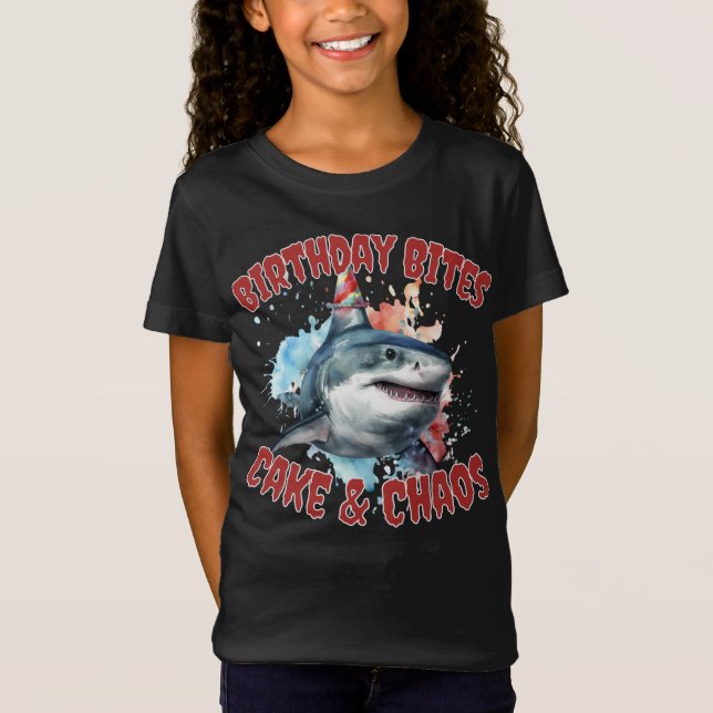 Camiseta Cumpleaños muerde al Fiesta Shark: Whimsical y Div (Anverso)