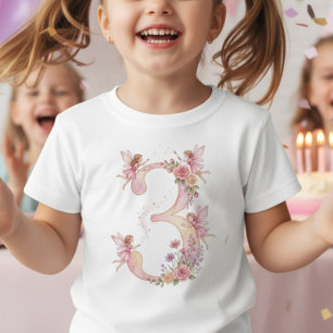 Camiseta Cumpleaños niña 3 Pink Fairy Número Tres