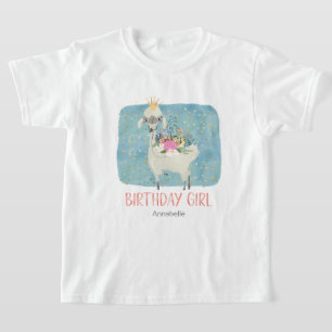 Camiseta Cumpleaños Niña Fiesta de Llama Amor Acuarela 