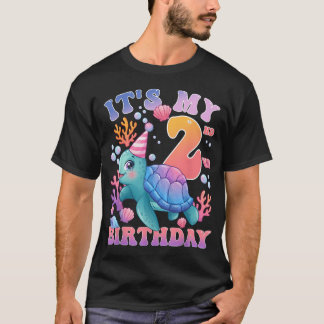 Camiseta Cumpleaños Niñas 2do Tortuga Marina 2 Años Océano