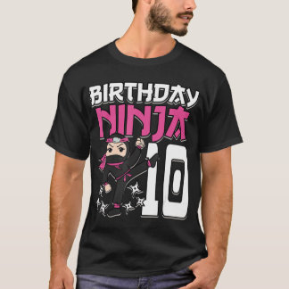 Camiseta Cumpleaños Ninja 10 Chicas Shinobi Rosa Tema 10 B-