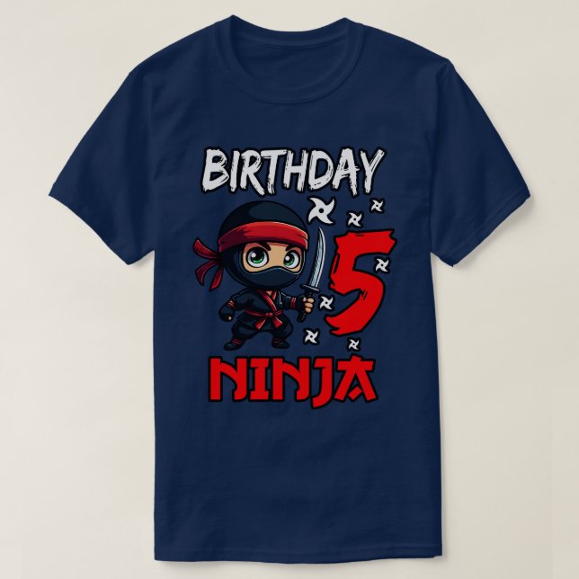 Camiseta Cumpleaños Ninja 5 niños 5 cumpleaños (Diseño del anverso)