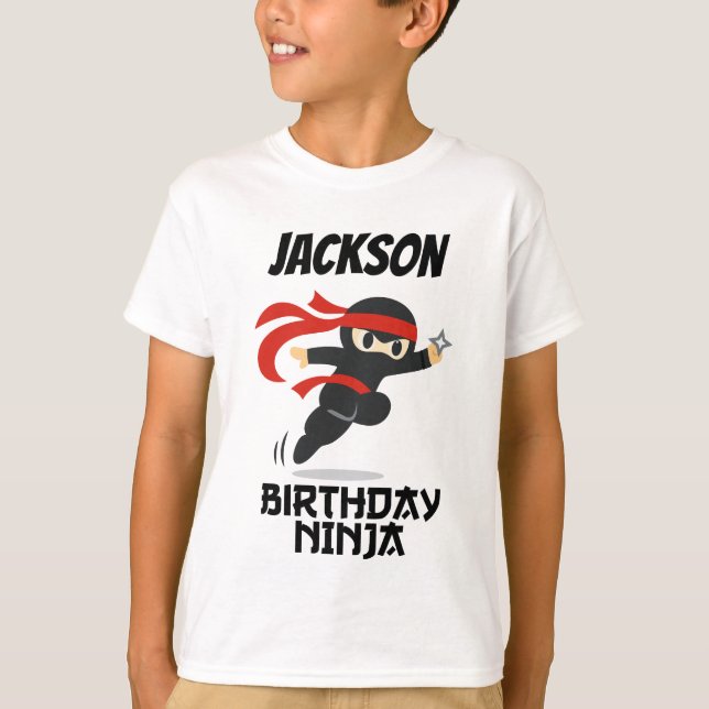 Camiseta Cumpleaños Ninja Nombre Personalizado Fiesta (Anverso)