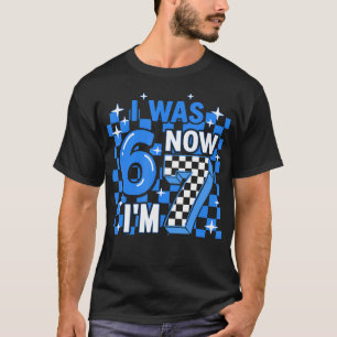 Camiseta Cumpleaños Niño Azul Cuadros Era 6 Ahora Soy 7