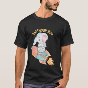 Camiseta Cumpleaños Niño Elefante Cohete fuera del Espacio