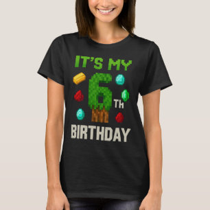 Camiseta Cumpleaños Nivel 6 Pixelado Gamer Niños Arte De Pí