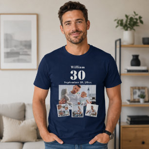 Camiseta Cumpleaños nombre edad foto collage azul