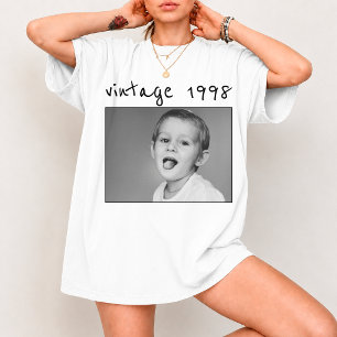 Camiseta Cumpleaños Nostálgico con Foto y Año Vintage Perso