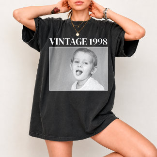 Camiseta Cumpleaños Nostálgico con Foto y Año Vintage Perso