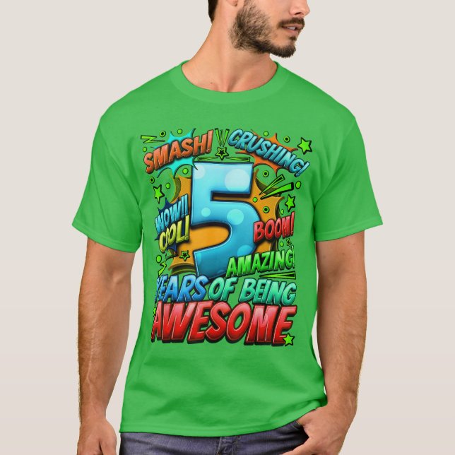 Camiseta Cumpleaños número 5 al estilo de cómic Impresionan (Anverso)